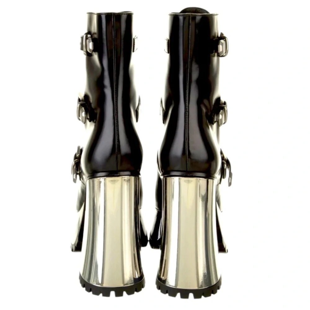 NEW GUCCI AUTHENTICATED ‘EBONY’ PLATFORM LEATHER MOTO BOOTS GUCCI - Picture 5 of 10